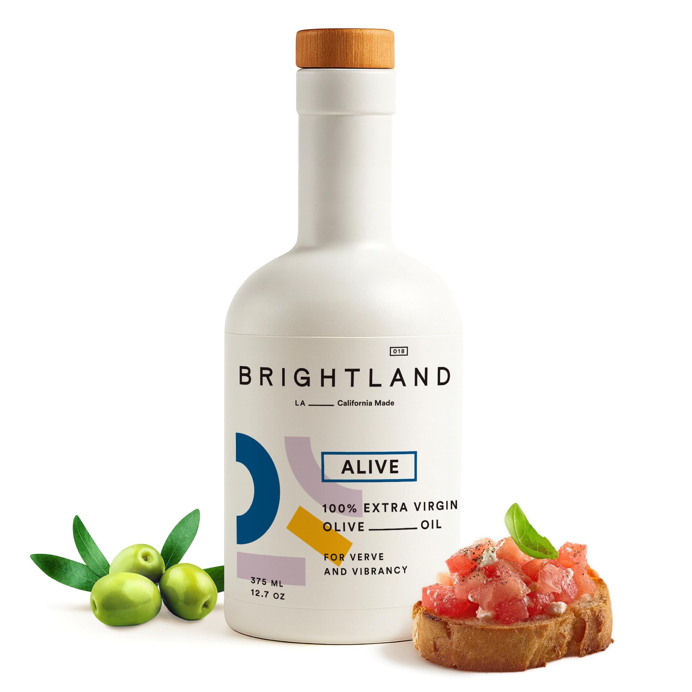 Brightland Extra Virgin Olive Oil, Alive - High Polyphenol Cold-Pressed Oil Ideal for Salads, Hummus, Baked Goods & Bread - Made from Arbosana, Arbequina & Koroneiki Olives - 12.7 Fl Oz