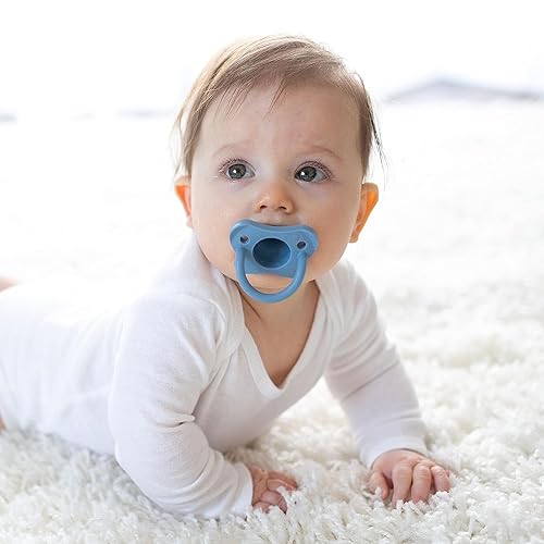 Miniatura 5 de Dr. Brown's HappyPaci - Chupete de bebé 100% de silicona, diseño contorneado de una pieza, blanco, azul, azul claro, 0.0-19.7 ft, sin BPA, paquete