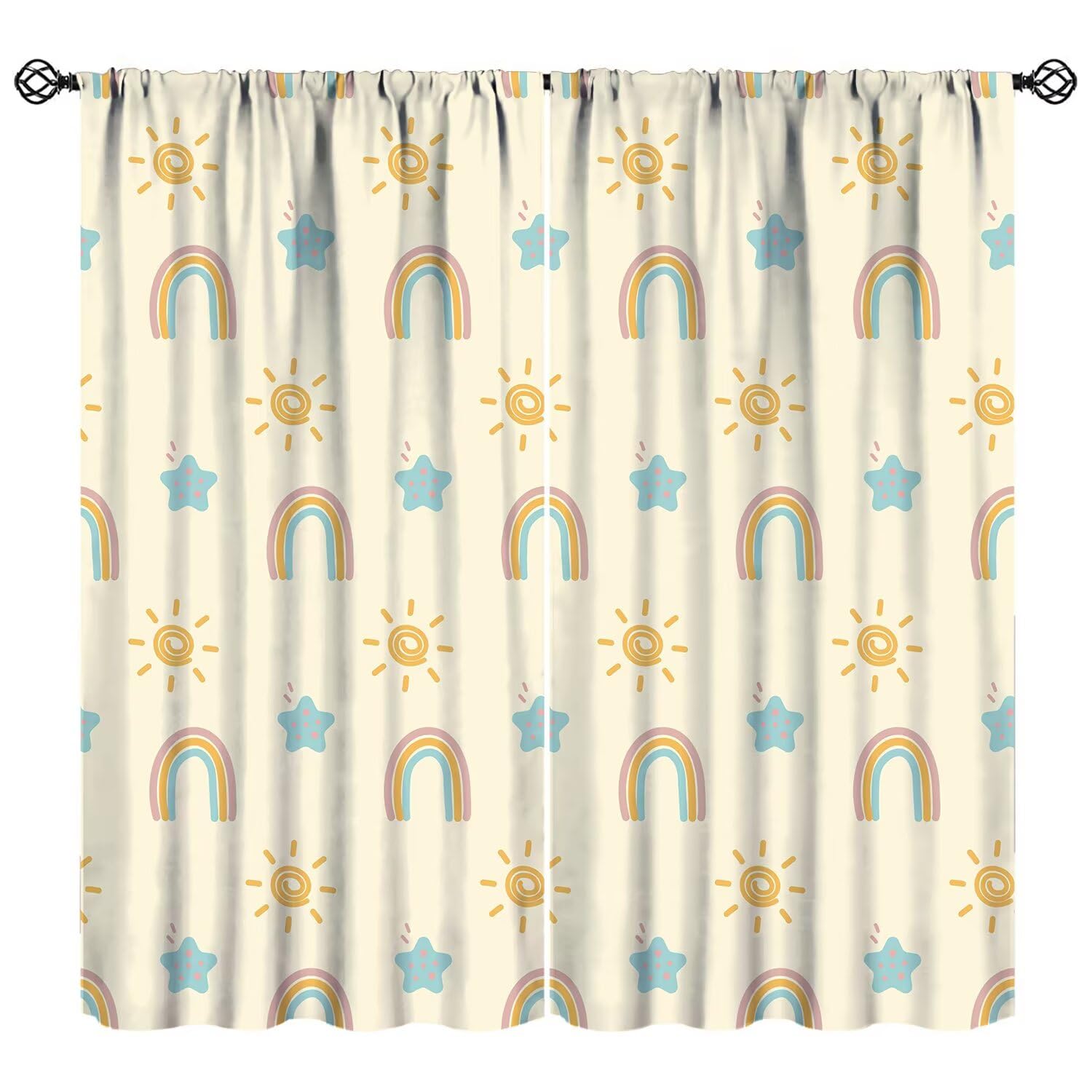 JESTRONRY Boho Rainbow Curtain, Cute Rainbow Sun Star Cartoon Theme Window Drapes for Living Room Kids Bedroom Kitchen Bathroom Home Decor 84" W X 84" L (Blackout)
