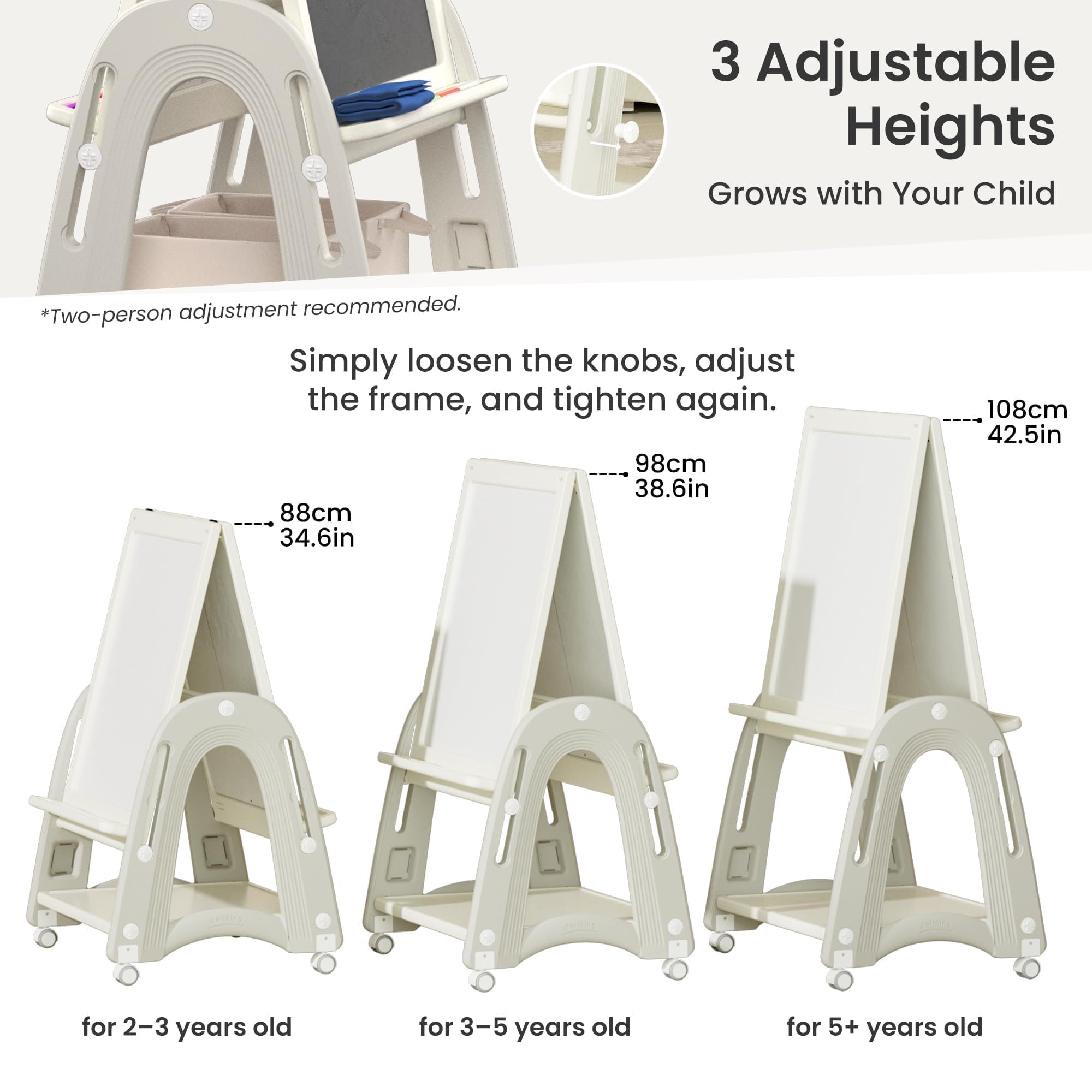 Chevalet Artistique 3-en-1 pour Enfants avec Rouleau de Papier, Tableau Double Face avec Tableau Blanc et Ardoise, Hauteur Réglable, avec Accessoires de Dessin, Blanc