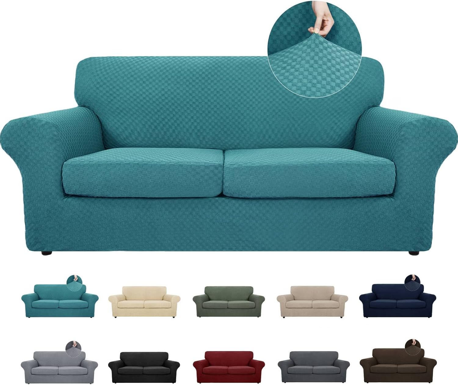 MAXIJIN 3 Piece Stretch Couch Covers for 2 Cushion Couch