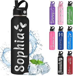 Custom Water Bottle Personalized Water Bottles with Straw Lid Name Engraved Insulated Stainless Steel Bottles for School Customized Double Wall 12 18 24 32 40 oz