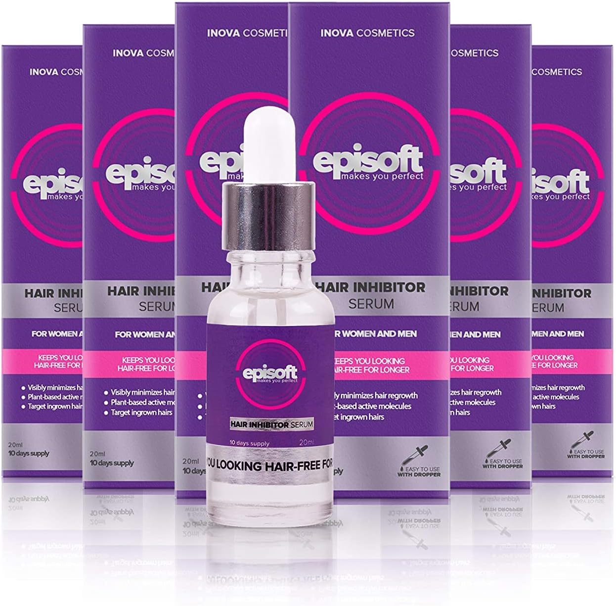 Episoft Hair Inhibitor by Bubbly, Hair Remover for Women and Men, Nourishing and Alcohol-Free Formula for Smooth Skin and Beautiful Appearance, For All Skin Types (Pack of 6)