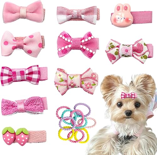 10 pinzas para el pelo de perro rosa rubor, 10 unidades, bandas de goma coloridas, lazos para perros pequeños, accesorios de aseo para mascotas,