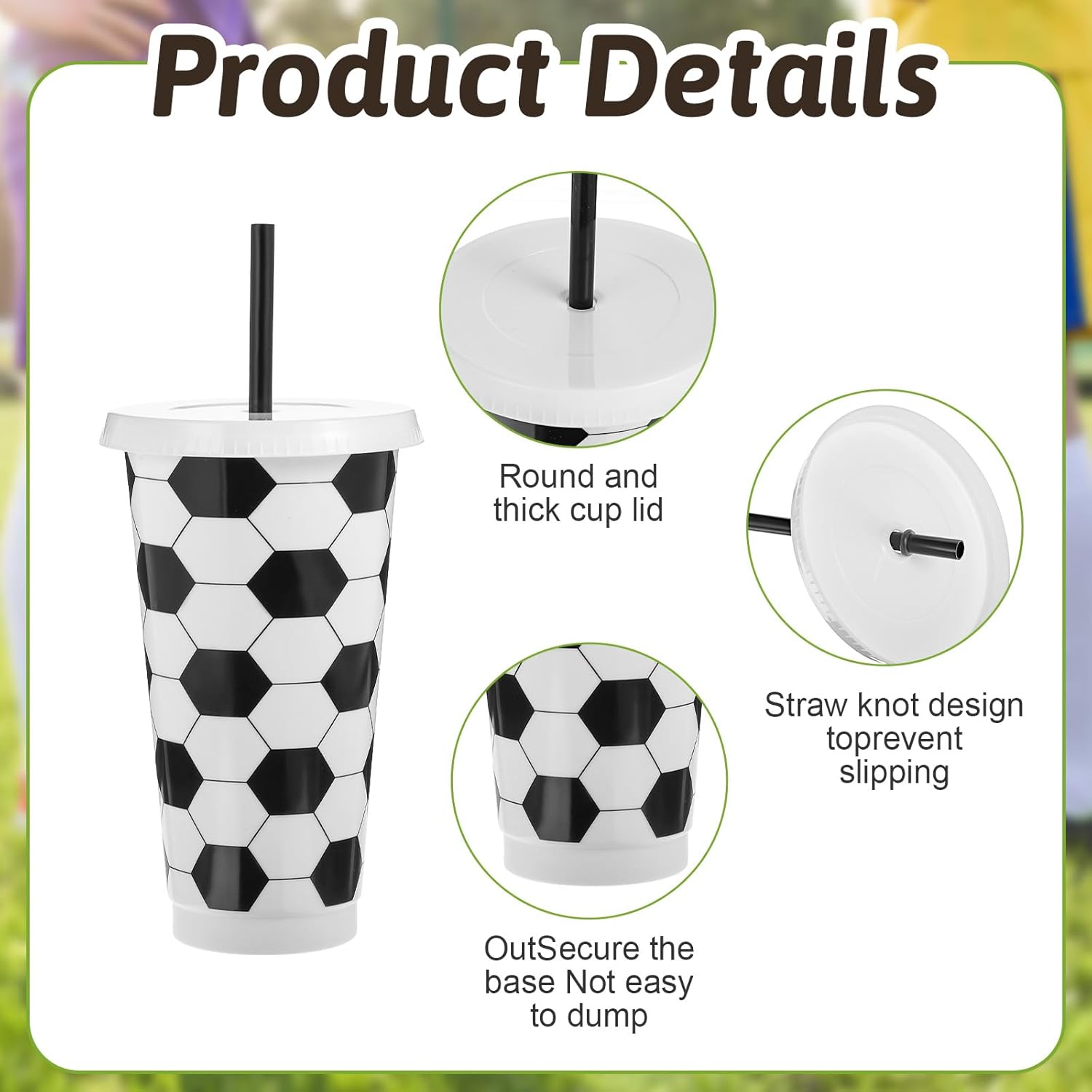 24 Pcs Plastic Soccer Cups Bulk Reusable Tumbler with Lid and Straw, 24 oz Black PP Sports Cups for Team Gifts, Fan Parties, Themed Decorations and Outdoor Events