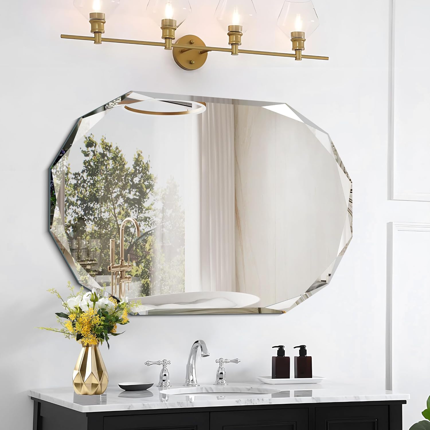 GLASHOM Frameless Bathroom Mirror,20x28 inch Vanity Mirror Beveled Edge ...
