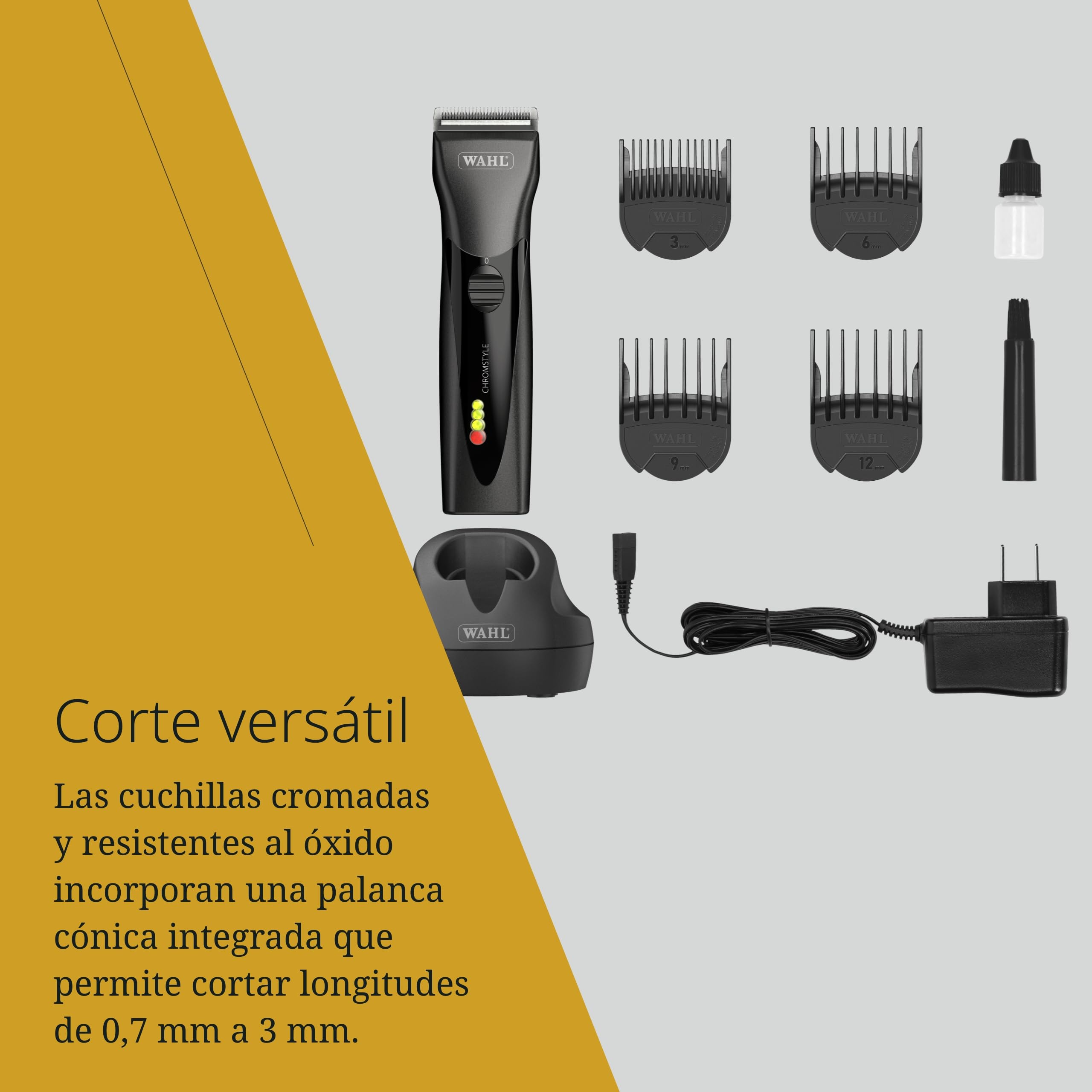 Wahl Chromstyle, Cortapelos Inalámbrico, Cuchillas Desmontables 0,7 a 3 mm | Cortapelos con Cable e Inalámbrico, Cuchillas Desmontables 0,7 a 3 mm, Motor Controlado por Chip, hasta 90 Minutos, LED