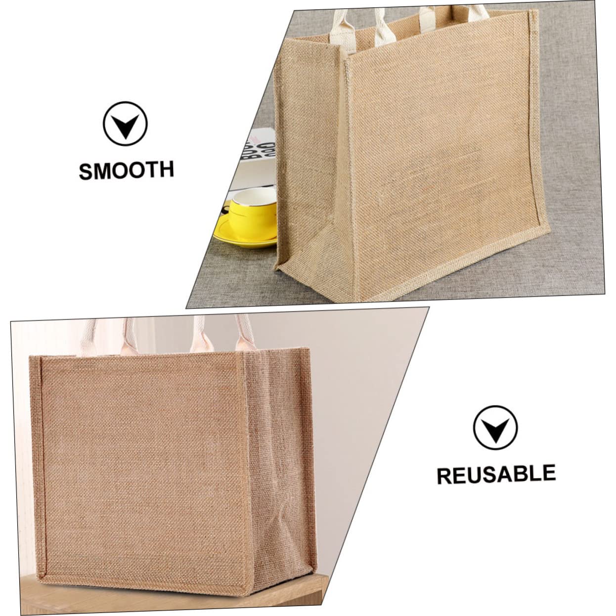 2 pezzi Borsa in Juta Sacchetto Organizzatore in Lino Riutilizzabile Leggera e Resistente Shopper Multiuso per Shopping Quotidiano e Spesa