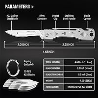 Vista 3 de Cuchillo de bisturí plegable, cuchillo de bolsillo de bisturí, bisturí quirúrgico con 10 cuchillas de afeitar reemplazables #23, abridor