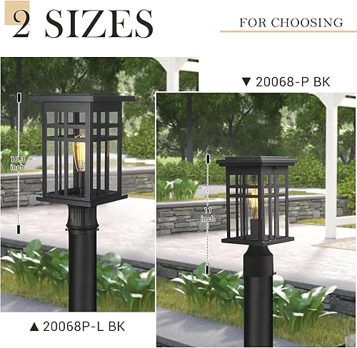 Miniatura 3 de zeyu Moderna lámpara de poste para exteriores, poste exterior de 16 pulgadas, aluminio fundido a presión en acabado negro, pantalla de vidrio