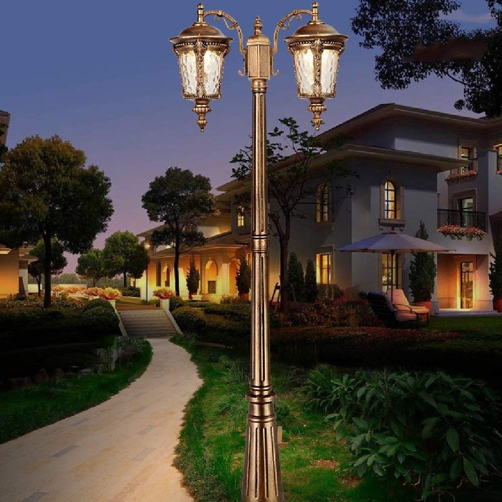 Road Lights 2-Lights High Pole Patio Landscape Street Die-Cast Aluminum Bollard Lamp Outdoor Waterproof E27 Safety Lawn Lanterns Floor Lamps Post Lamp (2.6m)