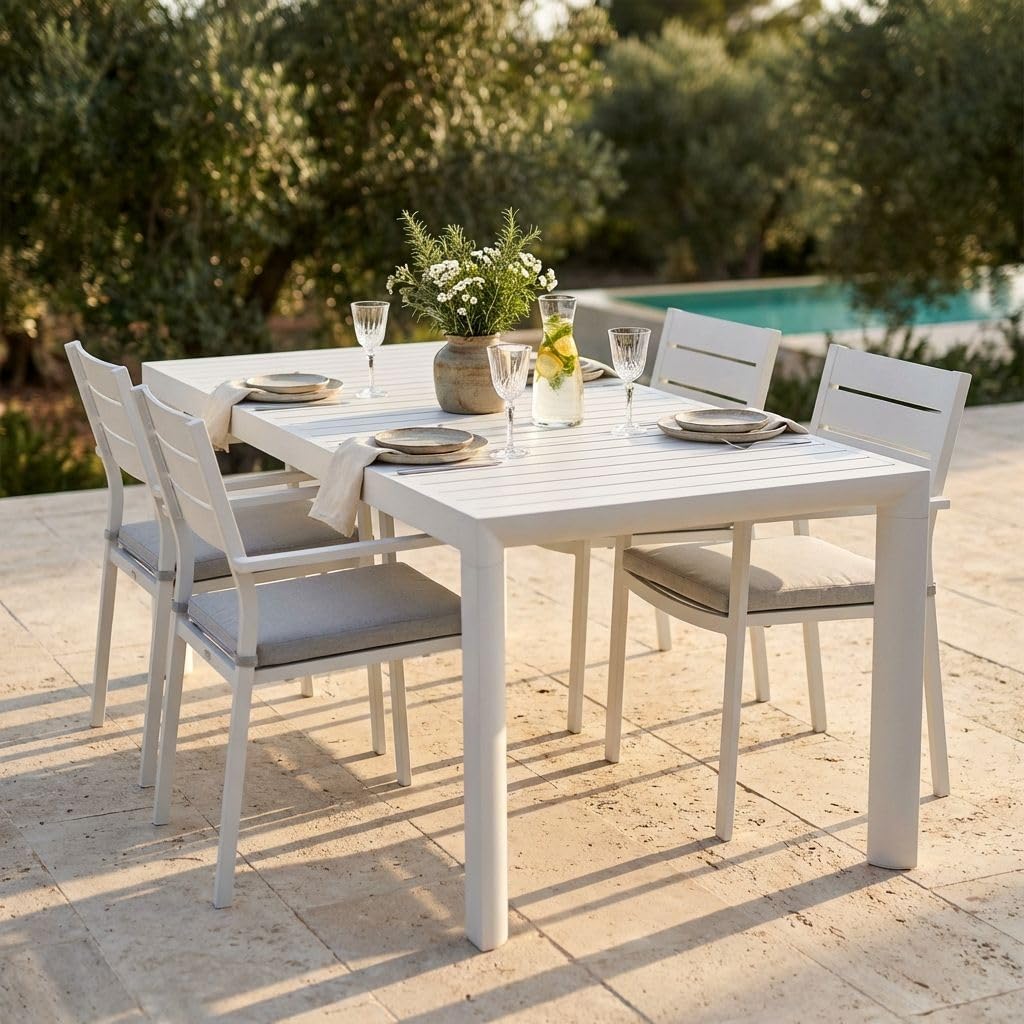 milani home - tavolo da giardino allungabile, alluminio, 10 posti, bianco, piano 160/240 x 70 cm