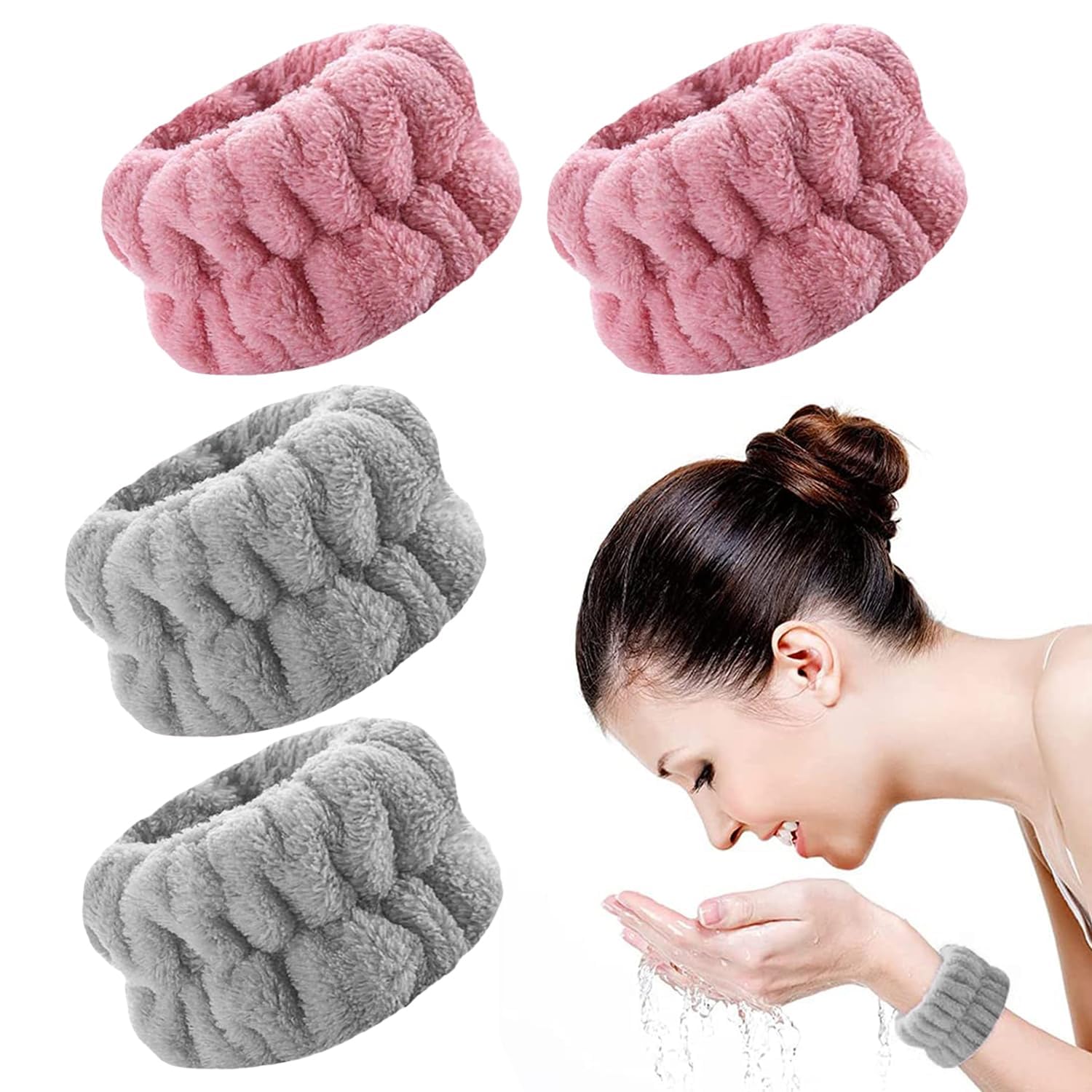2 Pairs Wrist Band for Face Washing | Absorbent Wristband for Face Wash for Women and Girls Prevents Water Spillage | Coral Velvet Sweatband for Skincare Yoga and Fitness (Red Bean and Grey)-image-40