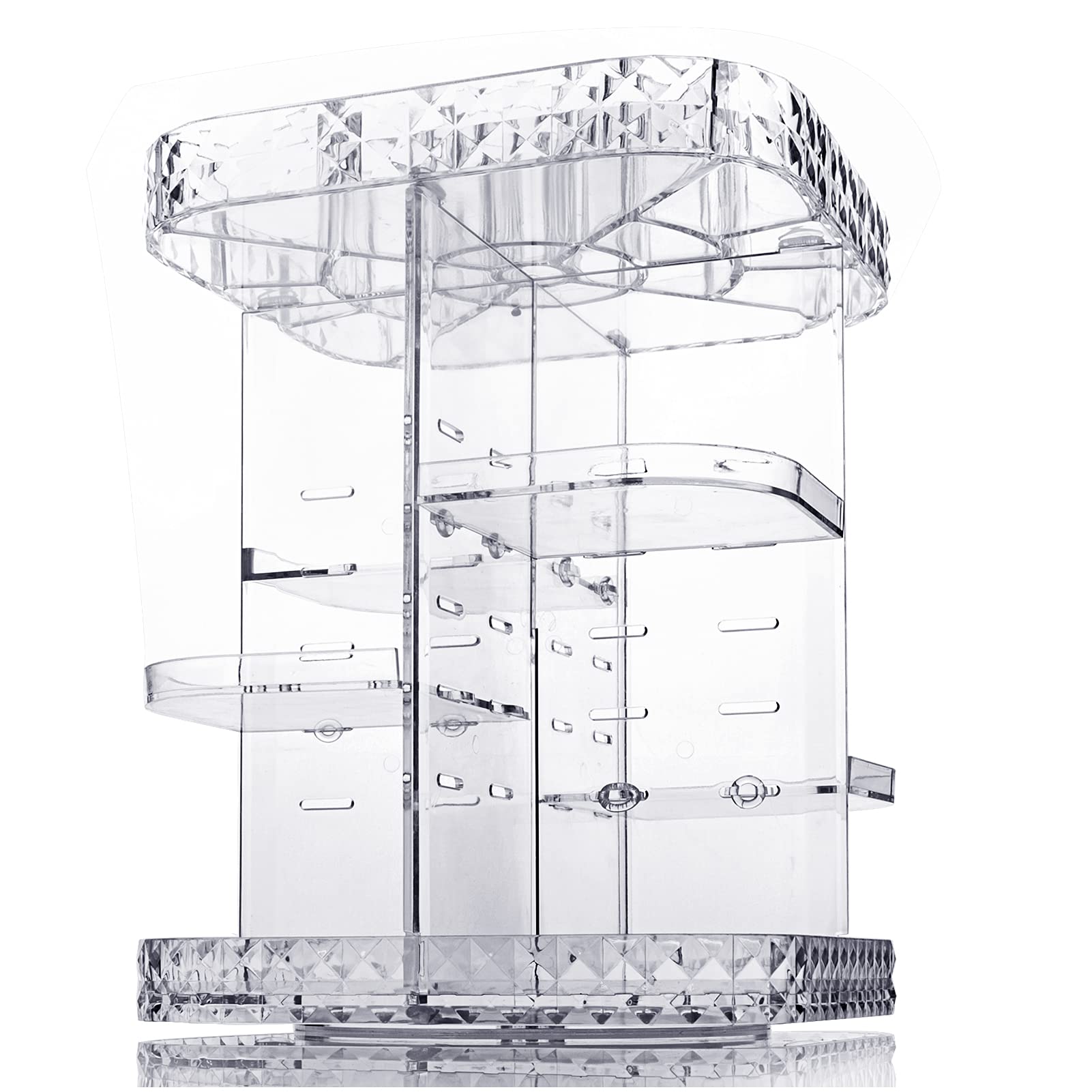 360 Degree Rotation Makeup Organizer Adjustable Multi-Function Cosmetic Storage Box, Large Capacity, Diamond Pattern Transparent Multi-layer Perfume Organizer