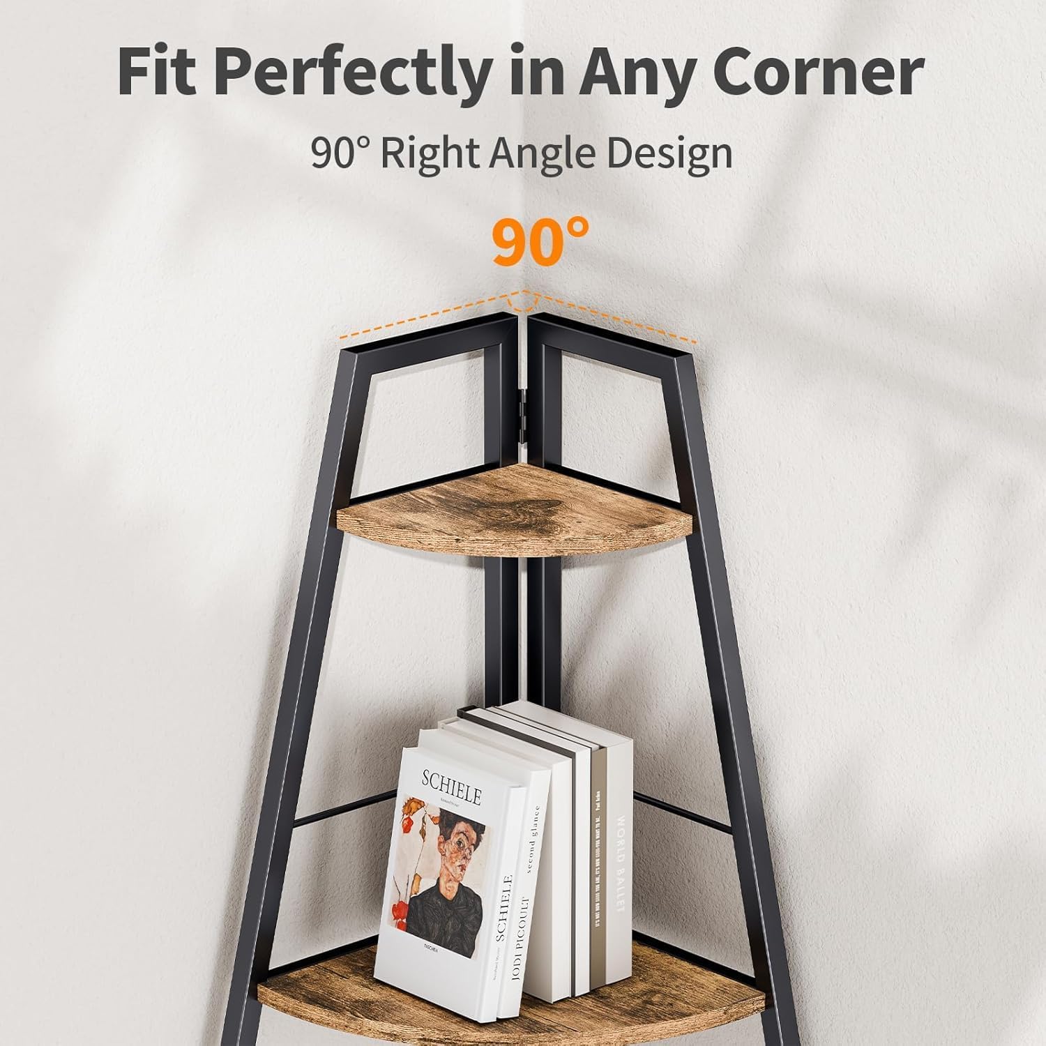 Gemfueque Versatile 66-Inch Tall Corner Shelf, 5-Tier Ladder Bookshelf, Easy Assembly Black Metal Frame Wood Shelf for Living Room, Bedroom, Home Office