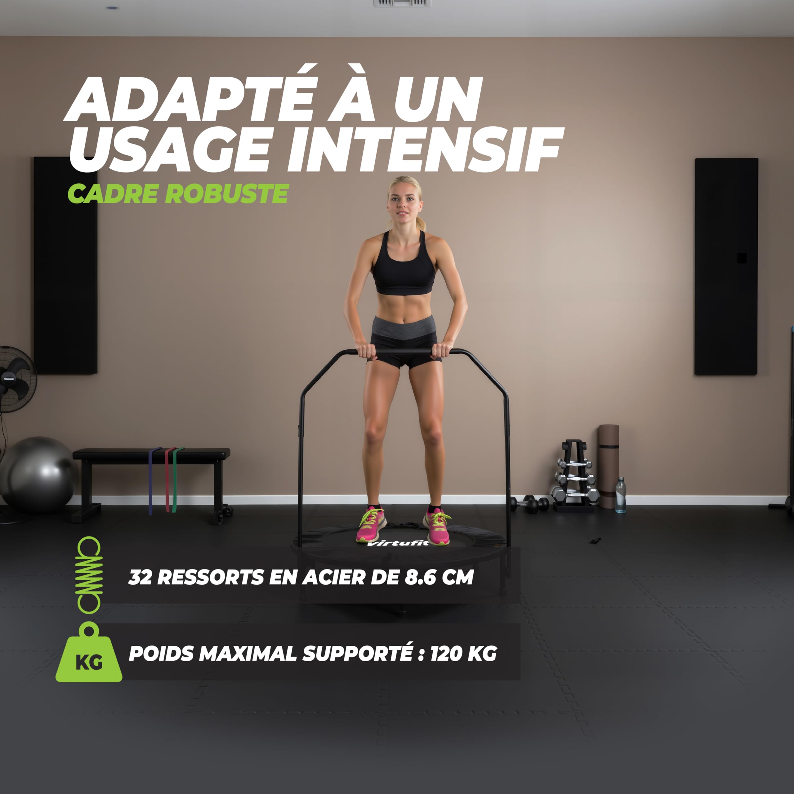 VirtuFit Trampoline de Fitness Pliable avec poignée - Noir - 100 cm