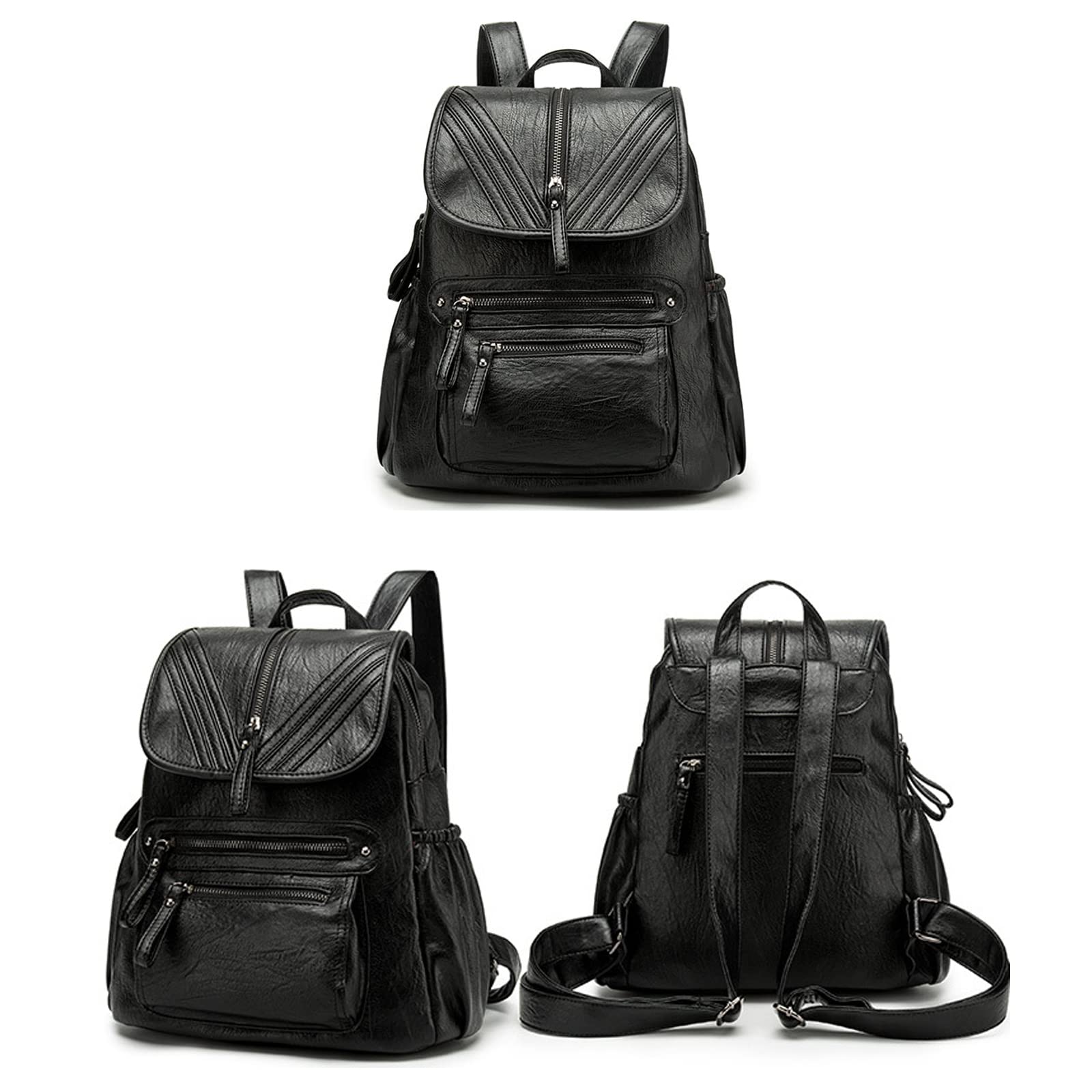 Sac à dos Femme Cuir Étanche Mode Grande capacité Sacs portés dos Fille Femmes Voyage Sac a dos Noir
