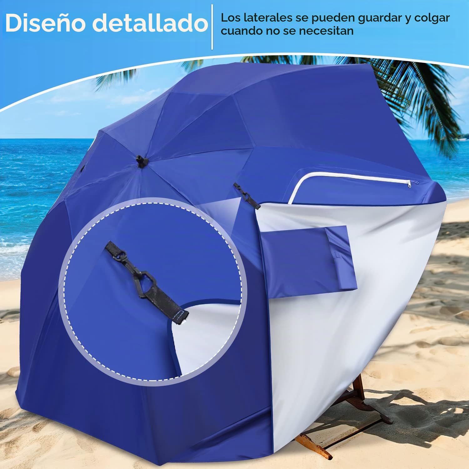Daromigo Sombrilla 2 en 1 semáforo de aluminio paraguas protección solar protección UV 50, 210 x 220 cm concha de playa para playa jardín plegable multifuncional, con ventana y bolsa de transporte