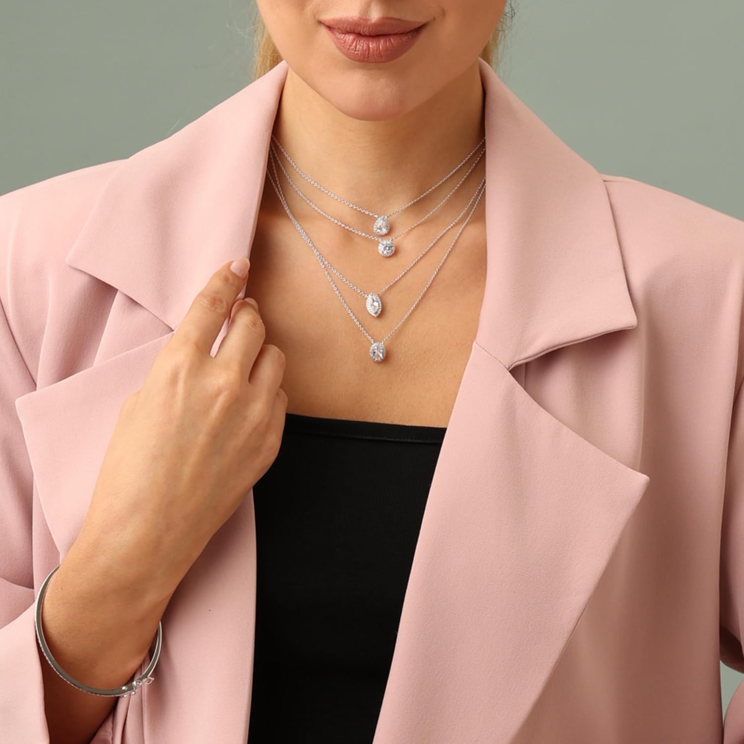 18K Gold Plated | Oval, Princess, Heart, Round, Teardrop, Marquise Frame Moissanite Diamond Halo Solitaire Pendant Necklace for Women | 16+2” Adjustable Chain