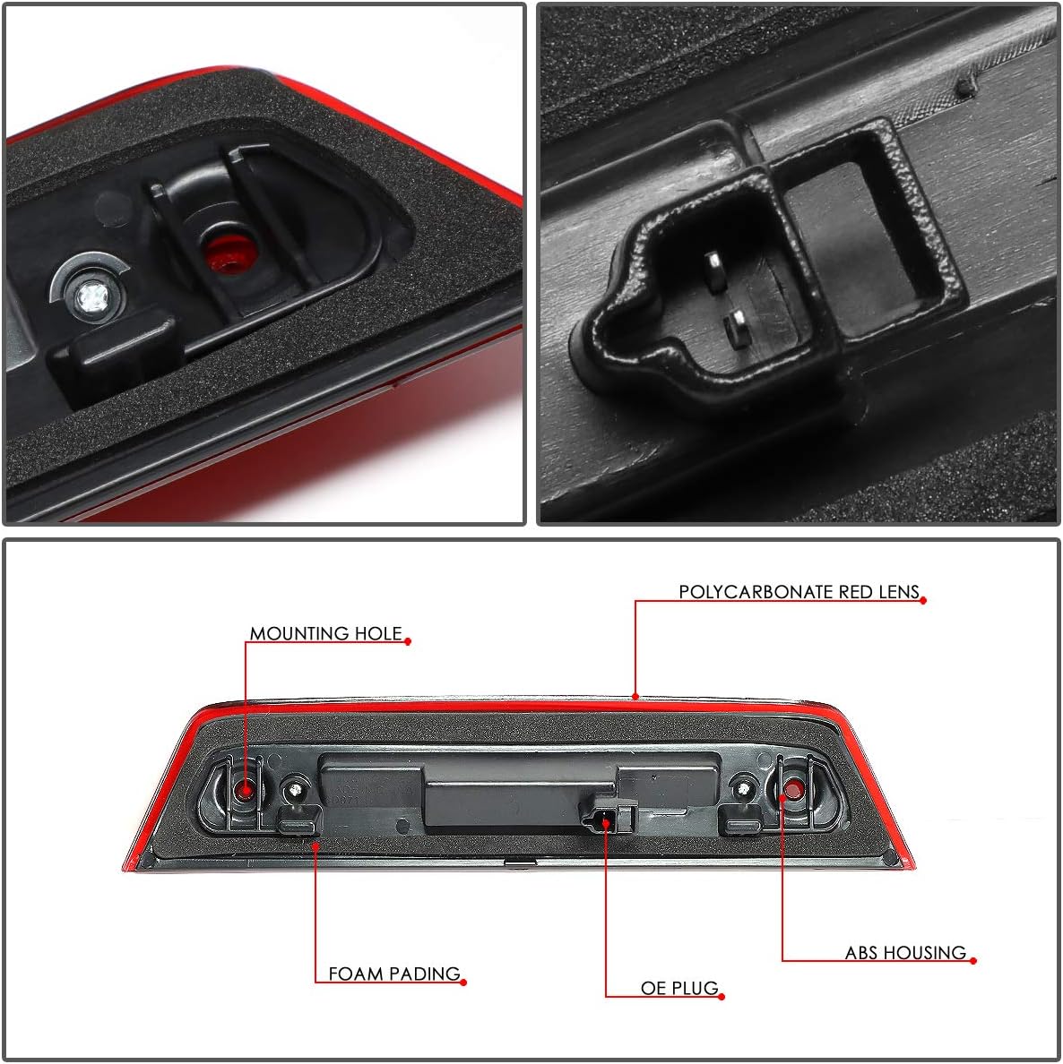 DNA MOTORING 3BL-DJOU09-LED-RD Red Lens LED High Mount 3rd Third Brake Light [Compatible with 10-16 Dodge Journey]