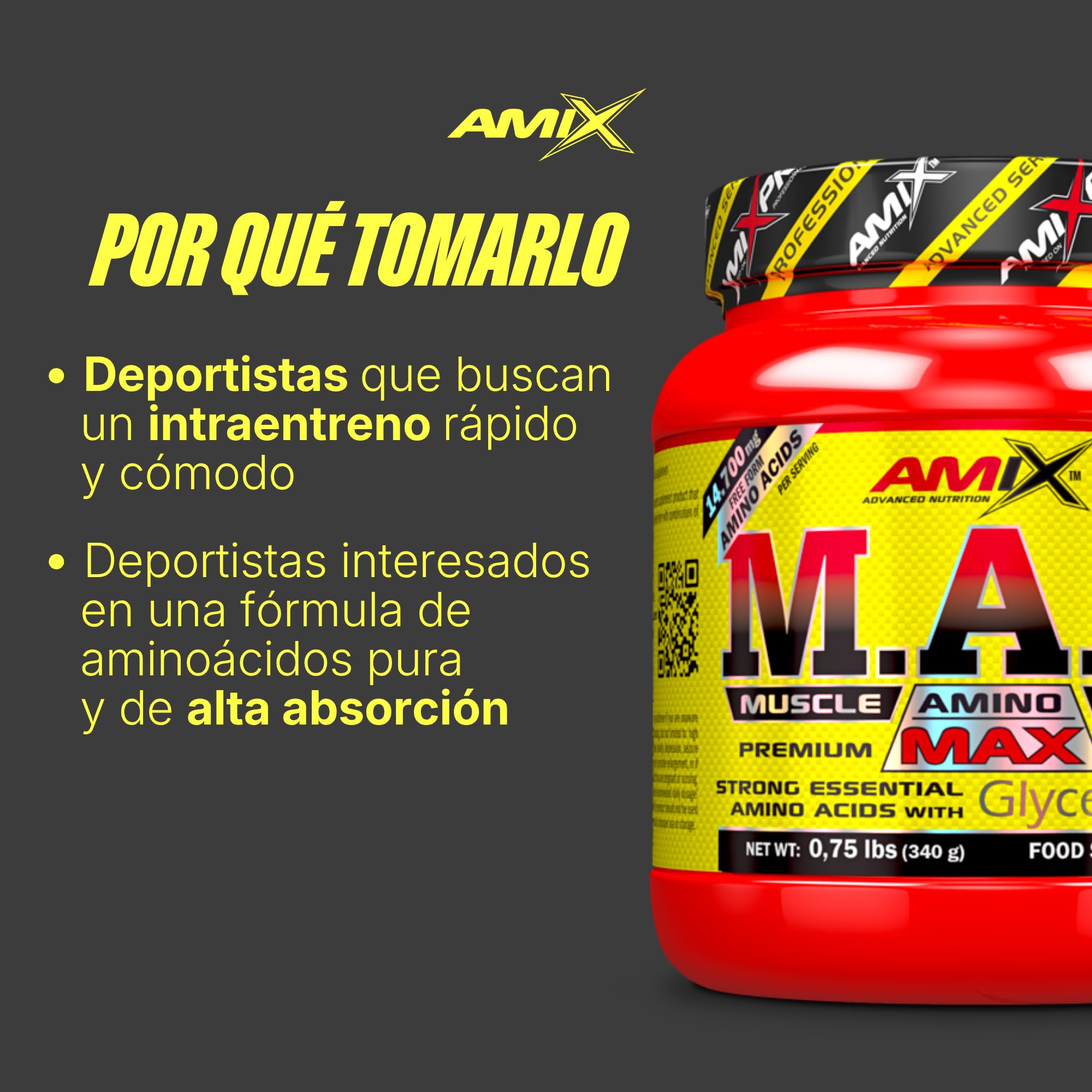 AMIX - Aminoácidos Esenciales - M.A.P. with GlyceroMax - Formato de 340 g - Sabor Natural - Contiene Glicerol Concentrado - Ideal para Tomar Antes del Entrenamiento