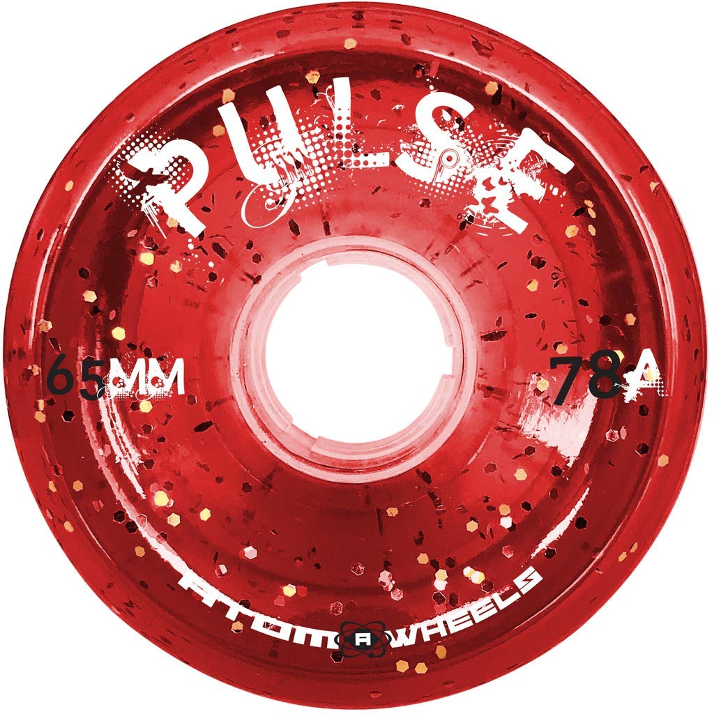 ATOM SKATES Pulse Outdoor Quad Roller Wheels 78A, Red Glitter, Set of 8, 65mm x 37mm