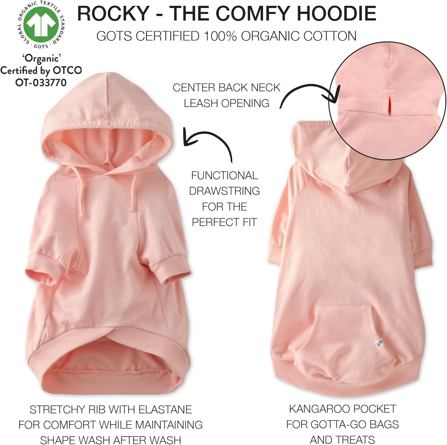 Pet Passion Rocky – The Original Lightweight Hooded Tee 100% Organic Cotton Dog Hoodie Pet Coat Sweater for All Sized Dogs, Pink, Medium (20-45 lbs)