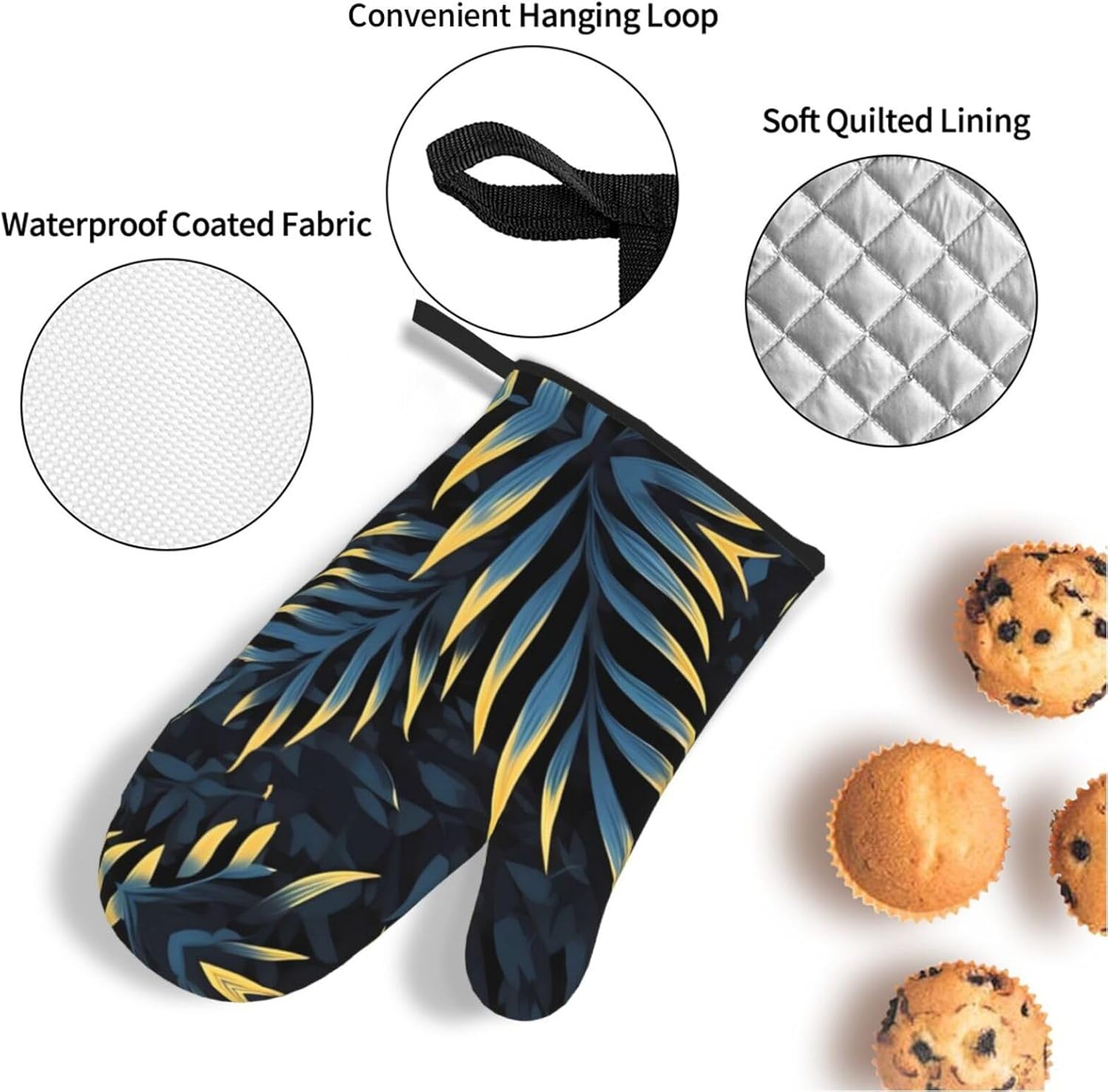 Leaves in the Dark Oven gloves and heat-resistant mat 4-piece set. Suitable for grilling, microwave oven frying, and baking