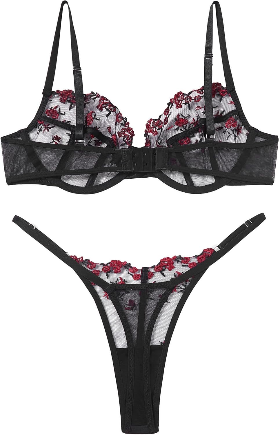 Lingerie Sexy Bra and Panty Set for Women See Through Sheer Underwear Cute Exotic Foral Embroidery Babydoll Suit - Image 7