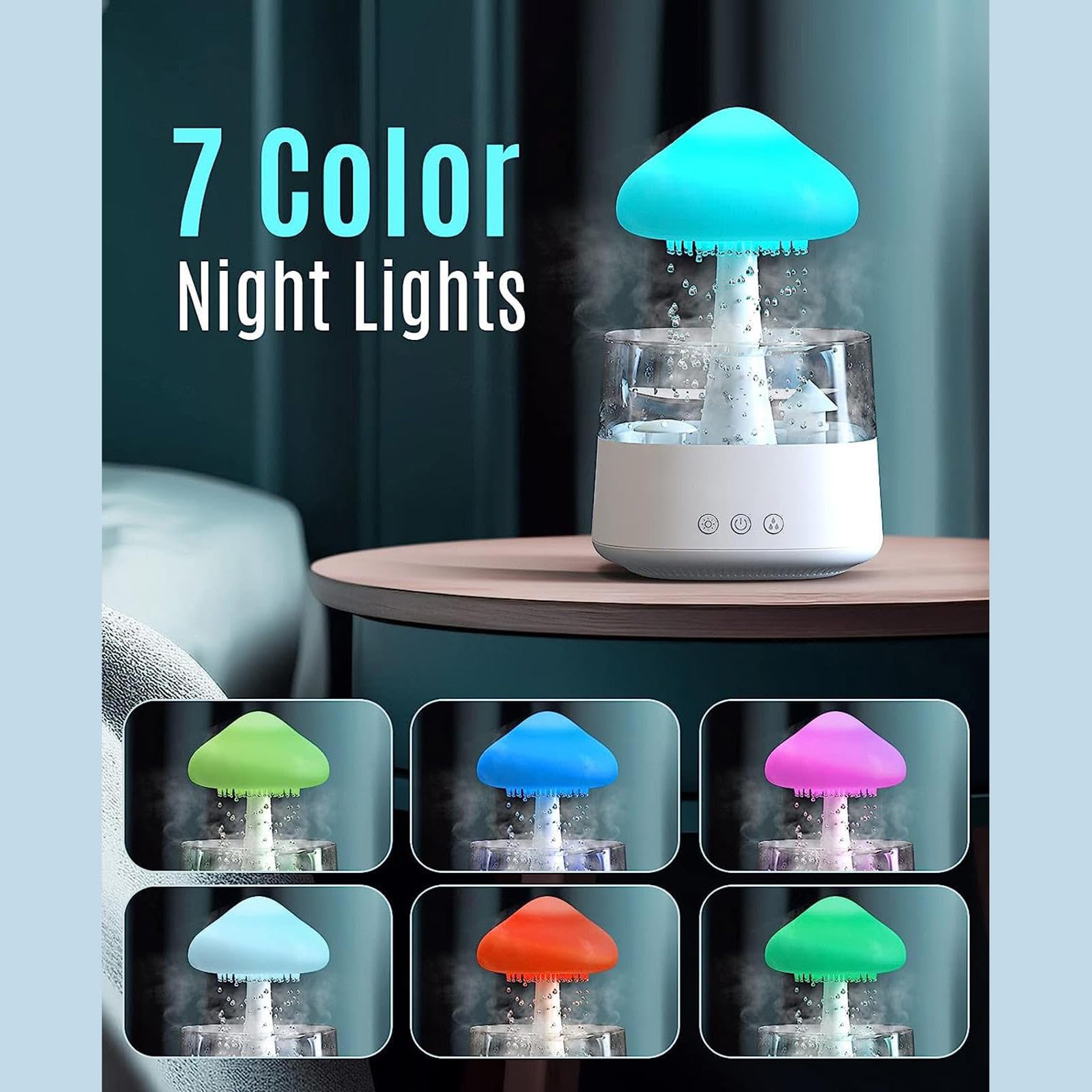HAZARA Umidificatore A Fungo, con Luci A LED A 7 Colori 450ml,Funzione Cronometraggio Umidificatore Ambiente, Adatto per Fare Regali,Woodgrain