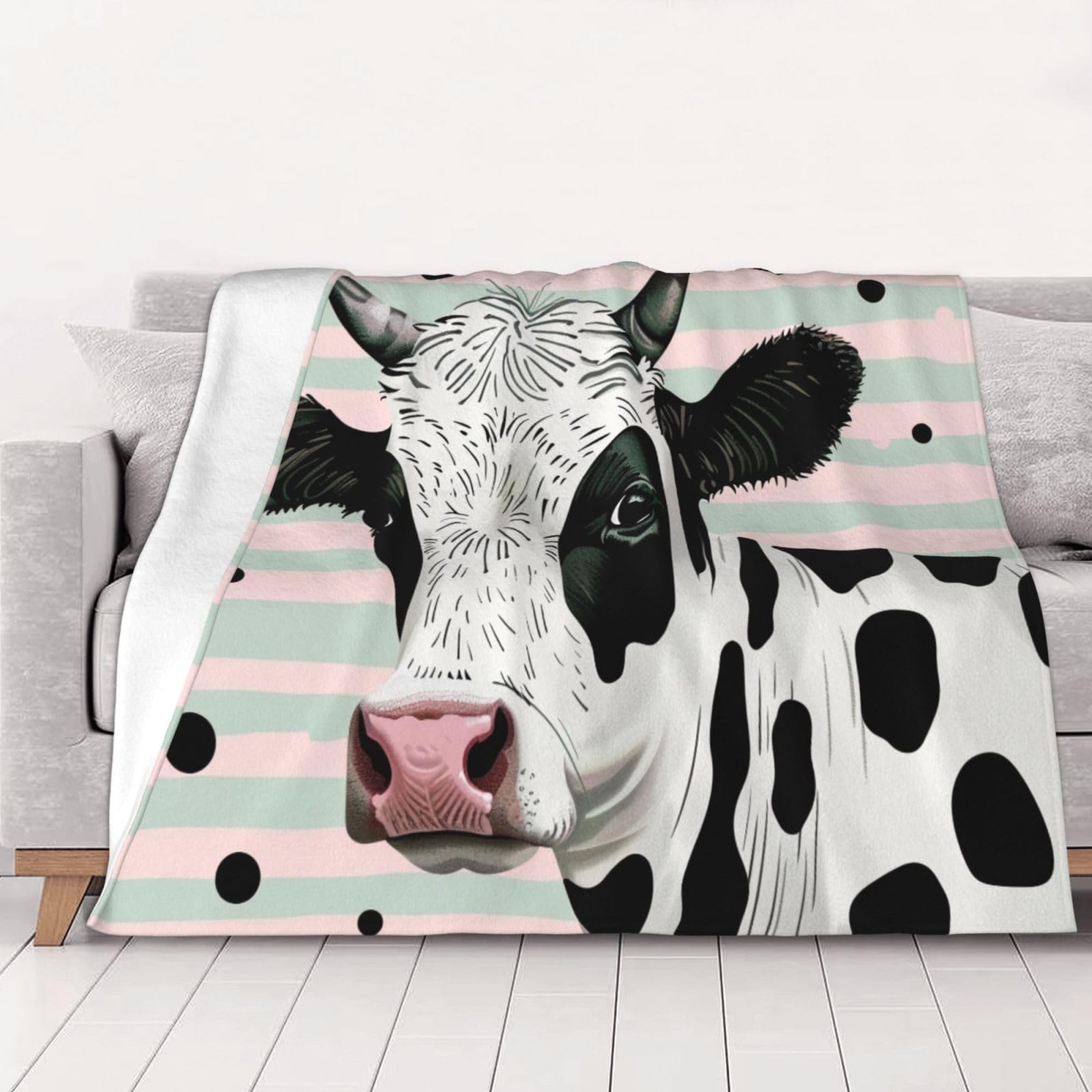 AUBKFELD Cute Cow Polka Dot Printed Flannel Blanket 200x150 CM, Soft & Warm Throw Blanket for Sofa/Couch/Bed/Car, Gifts for Audlts Women Men