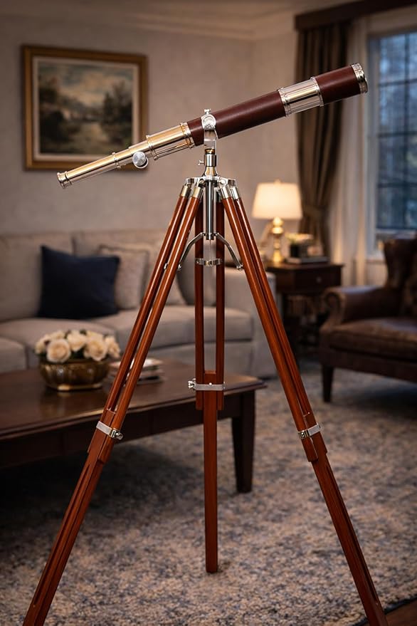 Telescopio Vintage de Trípode de Madera con Lente de 52 mm miniatura 4