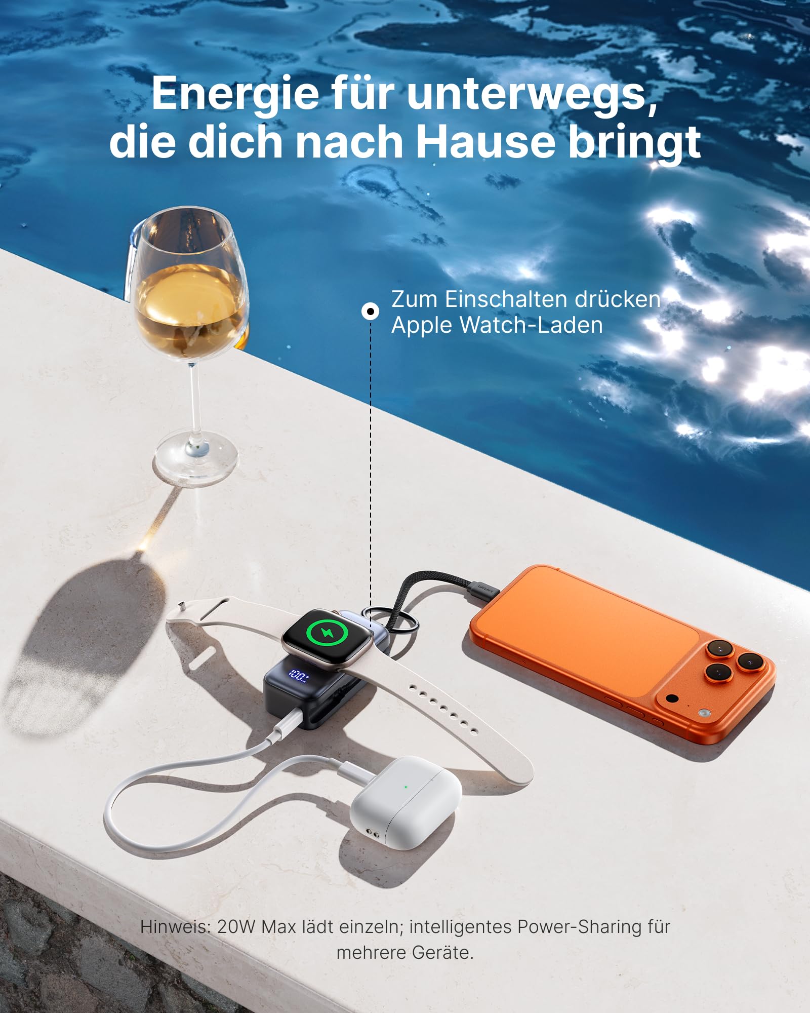 INIU Power Bank, Mini Powerbank für Apple Watch and iPhone mit USB-C Kabel, 5000mAh 20W Tragbare Externe Handyakkus, Uhrenständer Reise Gadgets Flugzeug für Apple Watch Ultra 11 10 9 SE, iPhone 17 16