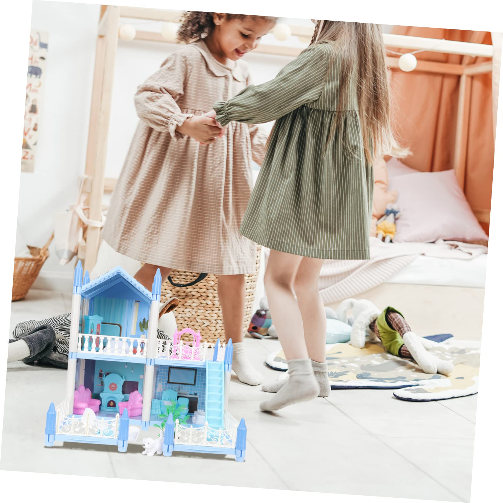 SUPVOX Children's DIY Villa 2 Balconies Miniature Dollhouse Kit Girl's Birthday Present Toys for Girls