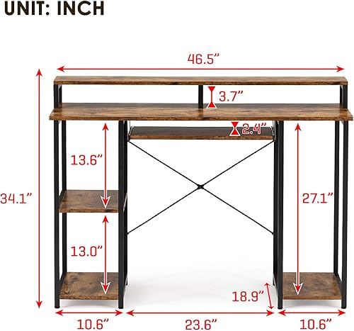 Miniatura 3 de WDT Escritorio de computadora con bandeja de teclado y estante escritorio de estudio para oficina en casa