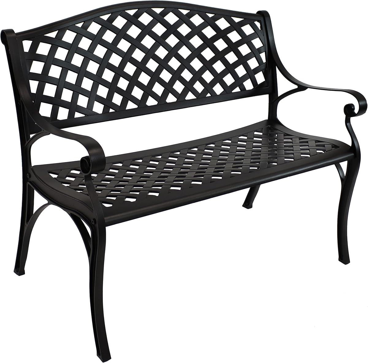 Sunnydaze Outdoor 2-Person Metal Garden Bench with Backrest, 40” W, Black | Heavy-Duty Cast Aluminum Metal Bench, Outdoor Bench Seat for Backyard, Balcony, Front Porch, or Patio, Comfortably Seats Two