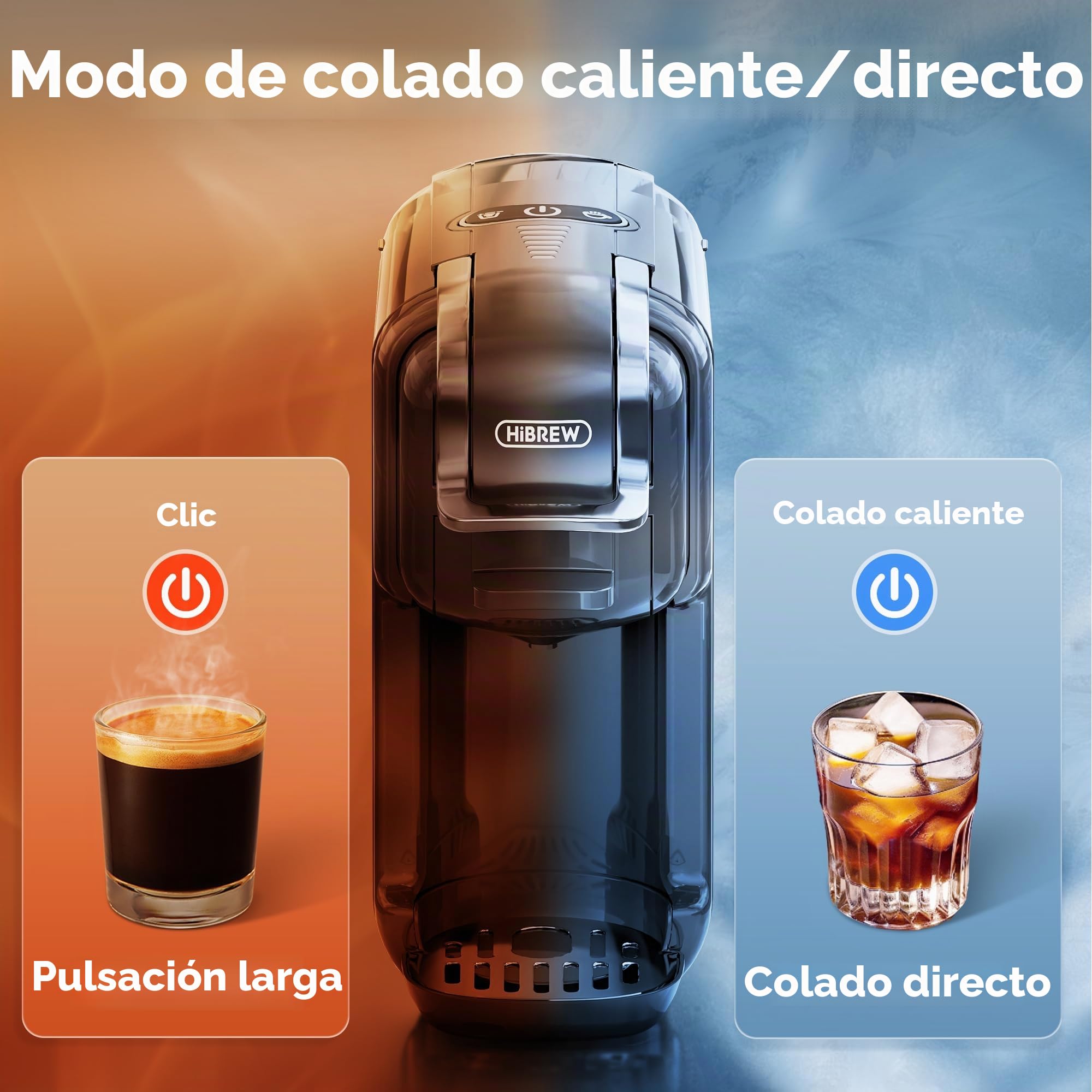 HIBREW Cafetera para Espresso, para bebidas calientes y frías, infusión fría, Oro cálido, 5 en 1, Cápsulas múltiples, Polvo, Molido (Negro)