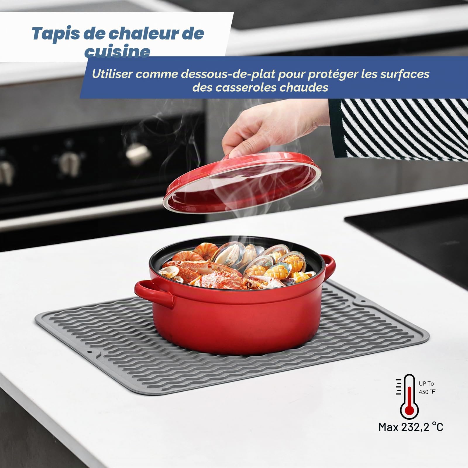 KitchenRaku Tapis Égouttoir en Silicone Résistant à la Chaleur pour Cuisine, Dessous de Plat Antidérapant, Dessous de Verre