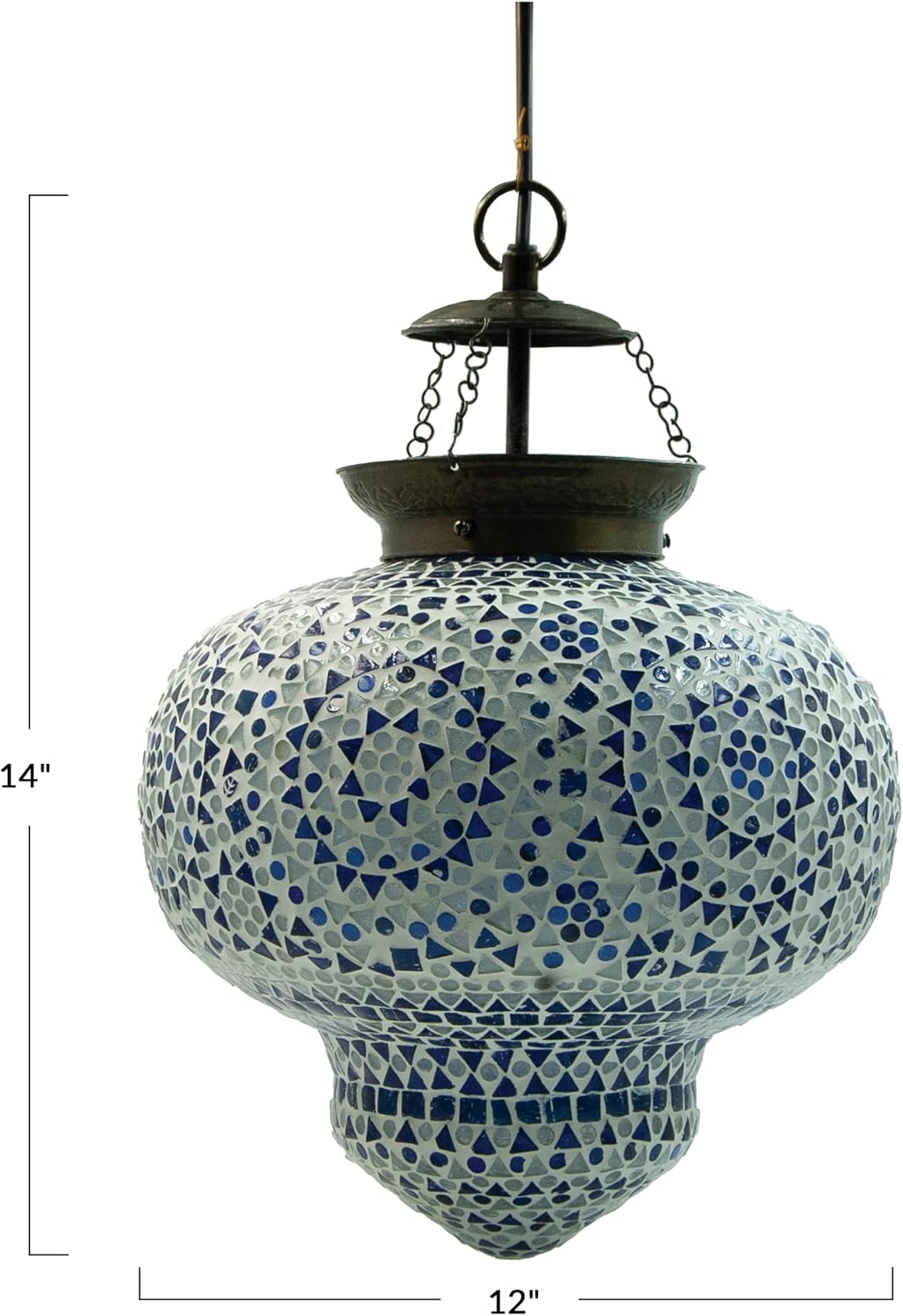 Creative Co-Op Glass Mosaic and Metal Pendant Lamp, Copper Finish, White and Blue