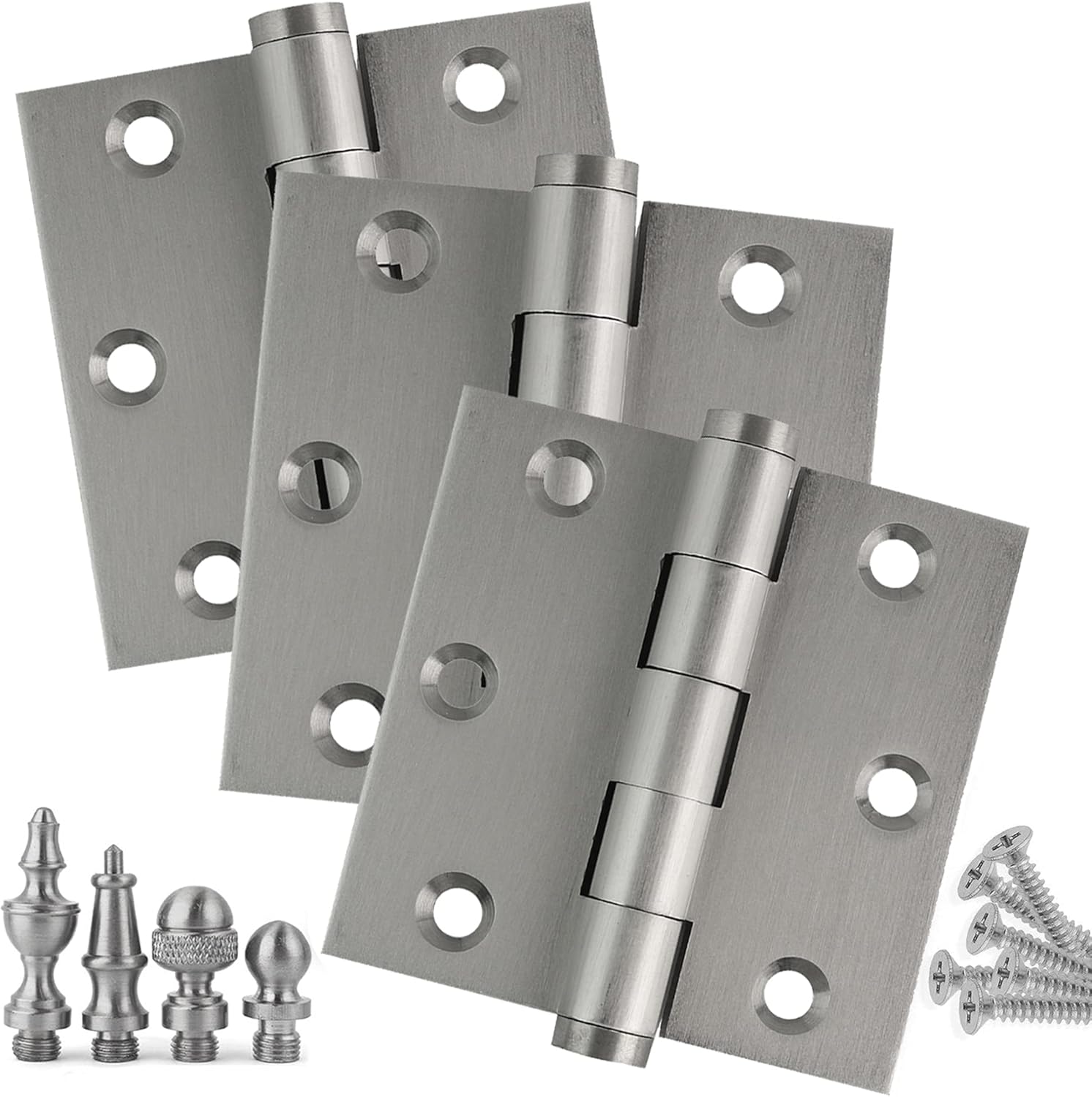 3 Pack - 3 x 3 Solid Brass Hinges - Satin Nickel (US15) with Steeple Tips