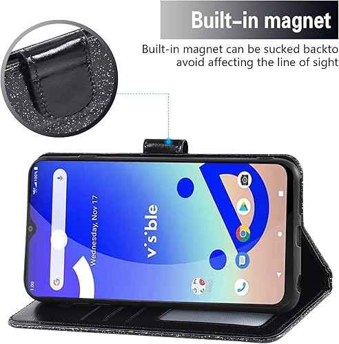 Miniatura 9 de Asuwish WTVIS01 - Funda para teléfono visible de medianoche con protector de pantalla de vidrio templado y cartera con purpurina, soporte para
