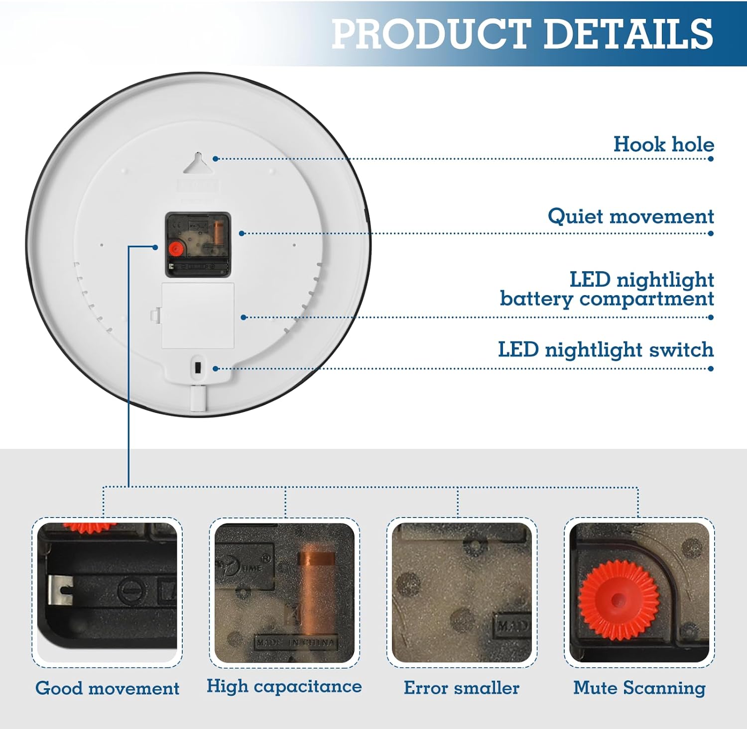 ALAZA Funny Cats Looking Sky Wall Clocks Glow in Dark Battery Operated Silent Wall Clock 12 Inch Non Ticking Night Light Clock for Bedroom