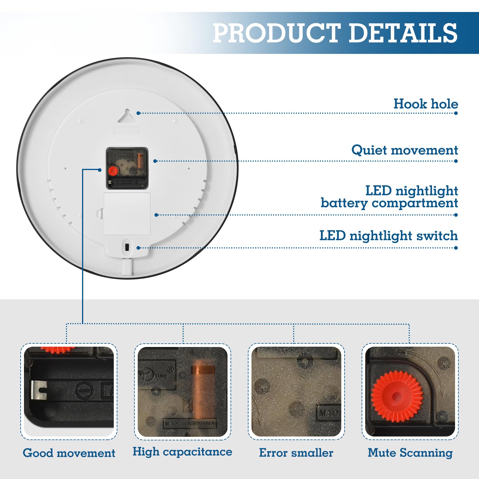Mnsruu Reloj de pared luminoso con tinta de mármol rosa, reloj de pared que brilla en la oscuridad, funciona con pilas, reloj de luz nocturna silencioso sin tictac para dormitorio