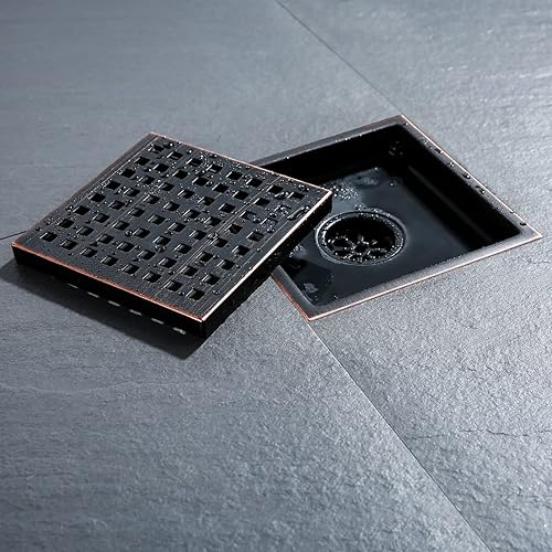 SEABEFORE Drenaje de ducha cuadrado de bronce aceitado de 6 pulgadas SUS304 de acero inoxidable con rejilla de inserción de azulejos extraíble