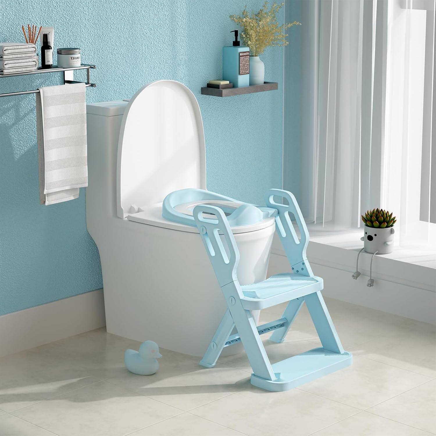 Toddler Potty Training Toilet Seat-Alongside Foldable Potty Train Chair Adapter, Potty Seats with Steps Ladder for Toddlers Kids, Boys, Girls, Child, Baby, and Must-Haves Portable Step Stool Supplies