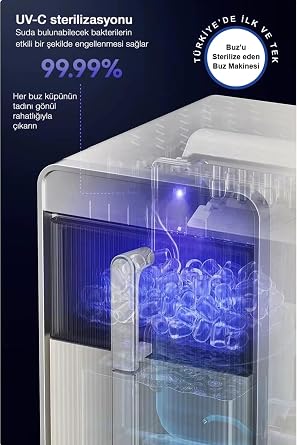 Mars & Hars UV-C Teknolojili, Kendi Kendini Temizleyen, Çekmece Tipi Set Üstü Buz Makinesi, 12 kg/24 Saat Kapasite