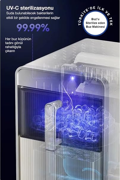 Mars & Hars UV-C Teknolojili, Kendi Kendini Temizleyen, Çekmece Tipi Set Üstü Buz Makinesi, 12 kg/24 Saat Kapasite