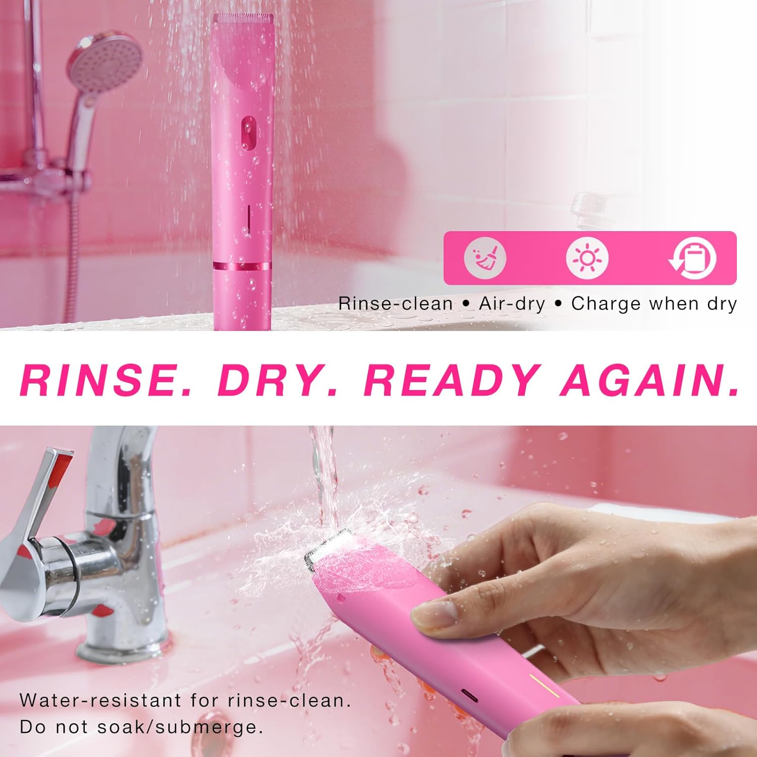 Bikini Trimmer for Women, Dual-Ended Electric Razor Personal Shaver for Bikini Line & Pubic Hair, Waterproof USB-C Rechargeable Body & Face Trimmer for Underarms & Legs (Hot Pink)