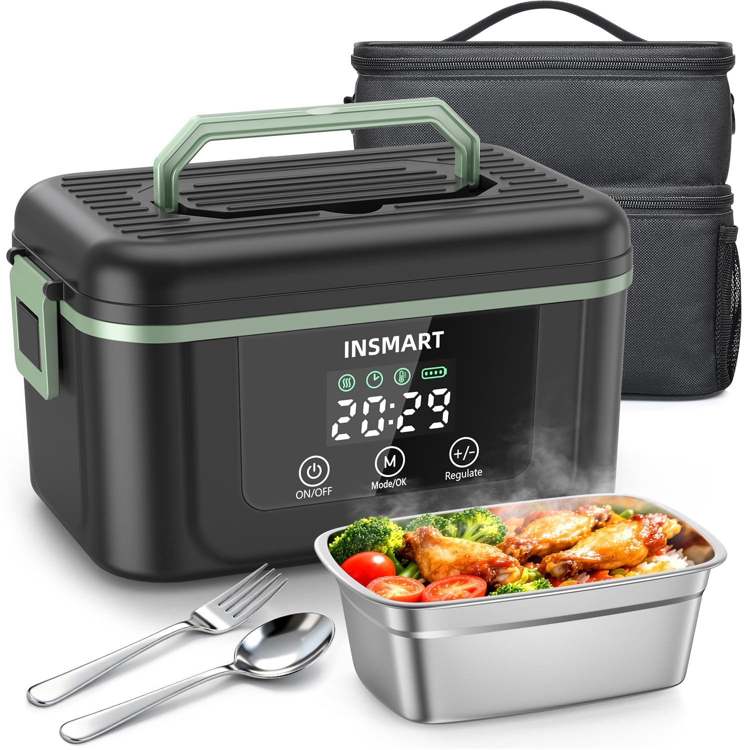 Cordless Electric Lunch Box for Adults 1 5L Large Portable Heated Lunch Boxes with Smart Timer and 60W