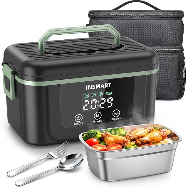 Cordless Electric Lunch Box for Adults 1 5L Large Portable Heated Lunch Boxes with Smart Timer and 60W